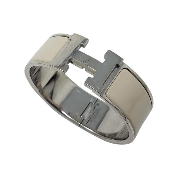 Cute Hermès Ivory Palladium plated Clic Clac H bracelet - Picture 1 of 10